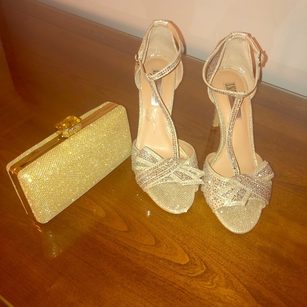 Dressy gold  high heeled sandals... rhinestone